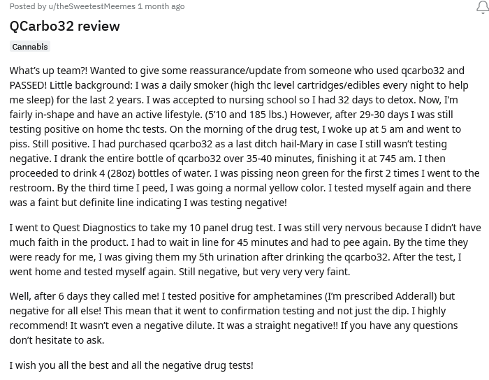 Qcarbo32 Herbal Clean positive review
